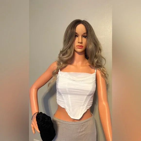 Chic White Ruched Crop Top - Picture 2 of 7